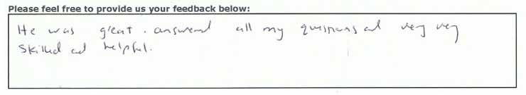 He was great answered all my questions and very very skilled and helpful