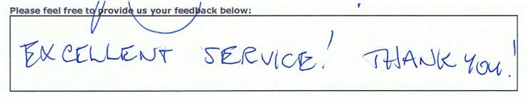 Excellent Service! Thank you!